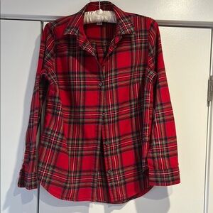 Red Plaid Button-Up Flannel Shirt